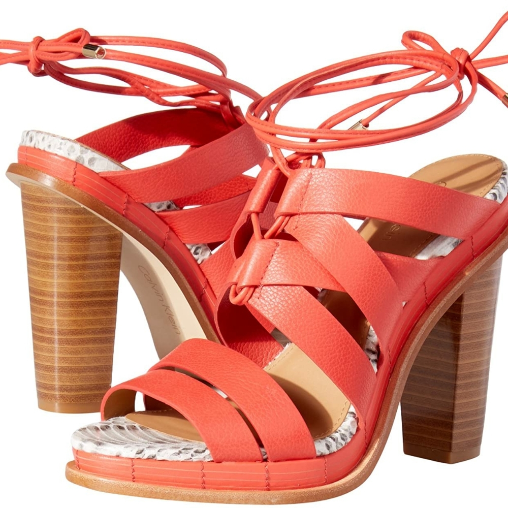 New Calvin Klein Women's Panelope Pebbled Genuine Leather Dress Sandals Size 7